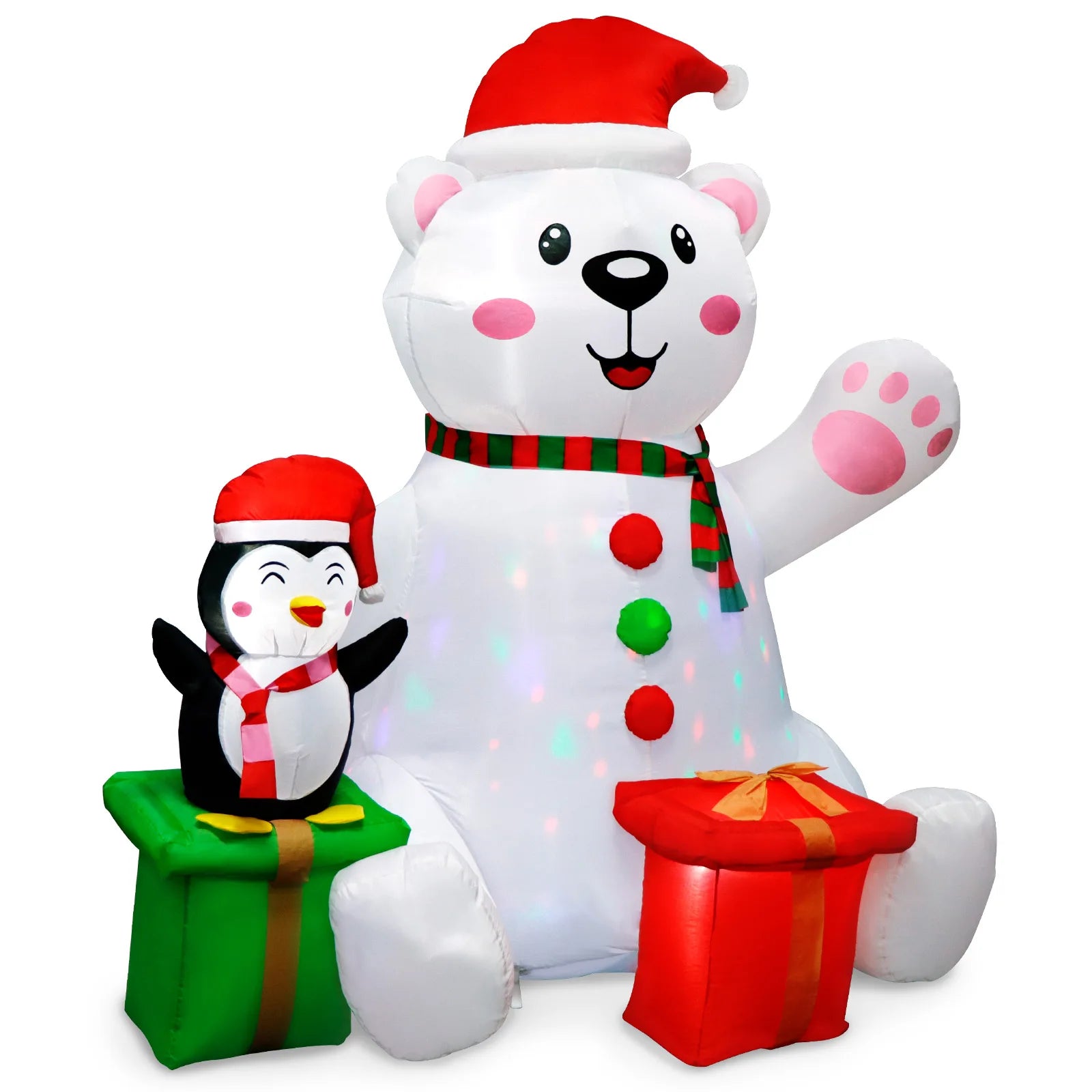 6FT Christmas Inflatables Outdoor Decorations Polar Bear Inflatable with Penguin Blow up with LED Light for Xmas Outdoor Decor