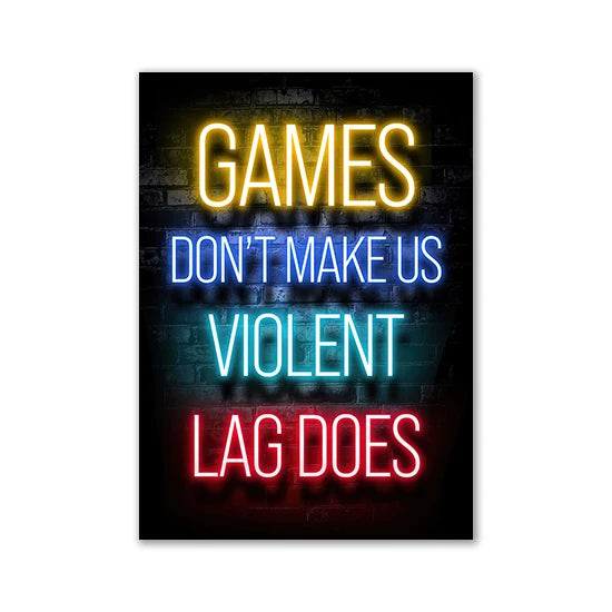 Motivational Neon Effect Game Slogan Pictures Flat Printed on Canvas Wall Posters and Paintings for Game Room Decor Gamers’ Gift