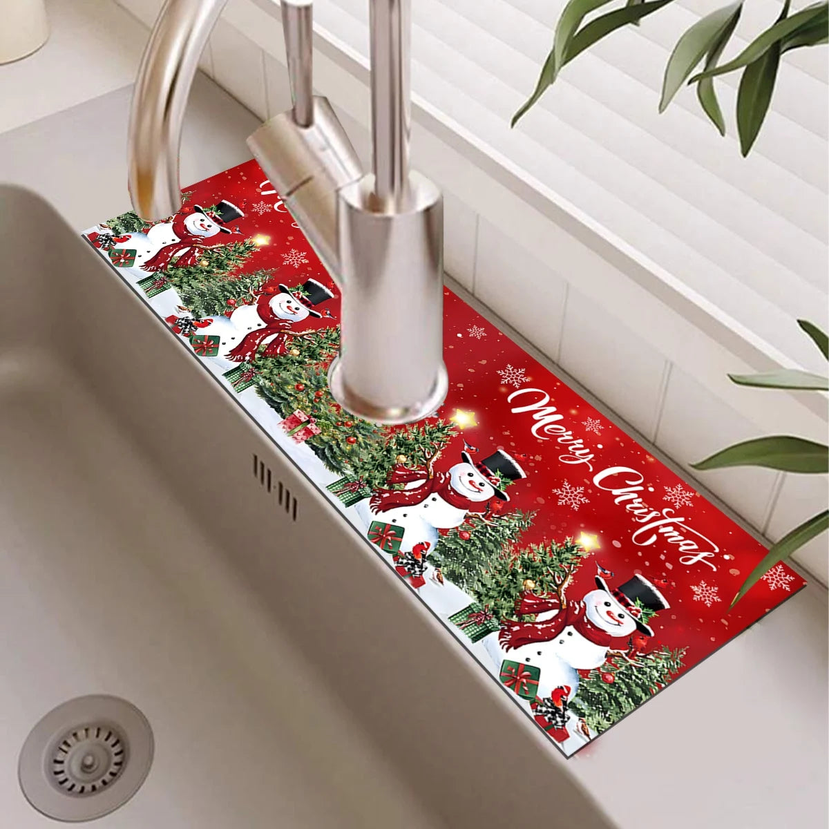 Christmas Kitchen Diatomaceous Earth Mat, Faucet Absorbent Mat Home Bathroom Kitchen Countertop Accessories Christmas Decor 2024