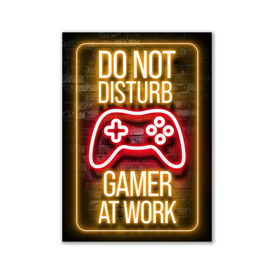 Motivational Neon Effect Game Slogan Pictures Flat Printed on Canvas Wall Posters and Paintings for Game Room Decor Gamers’ Gift