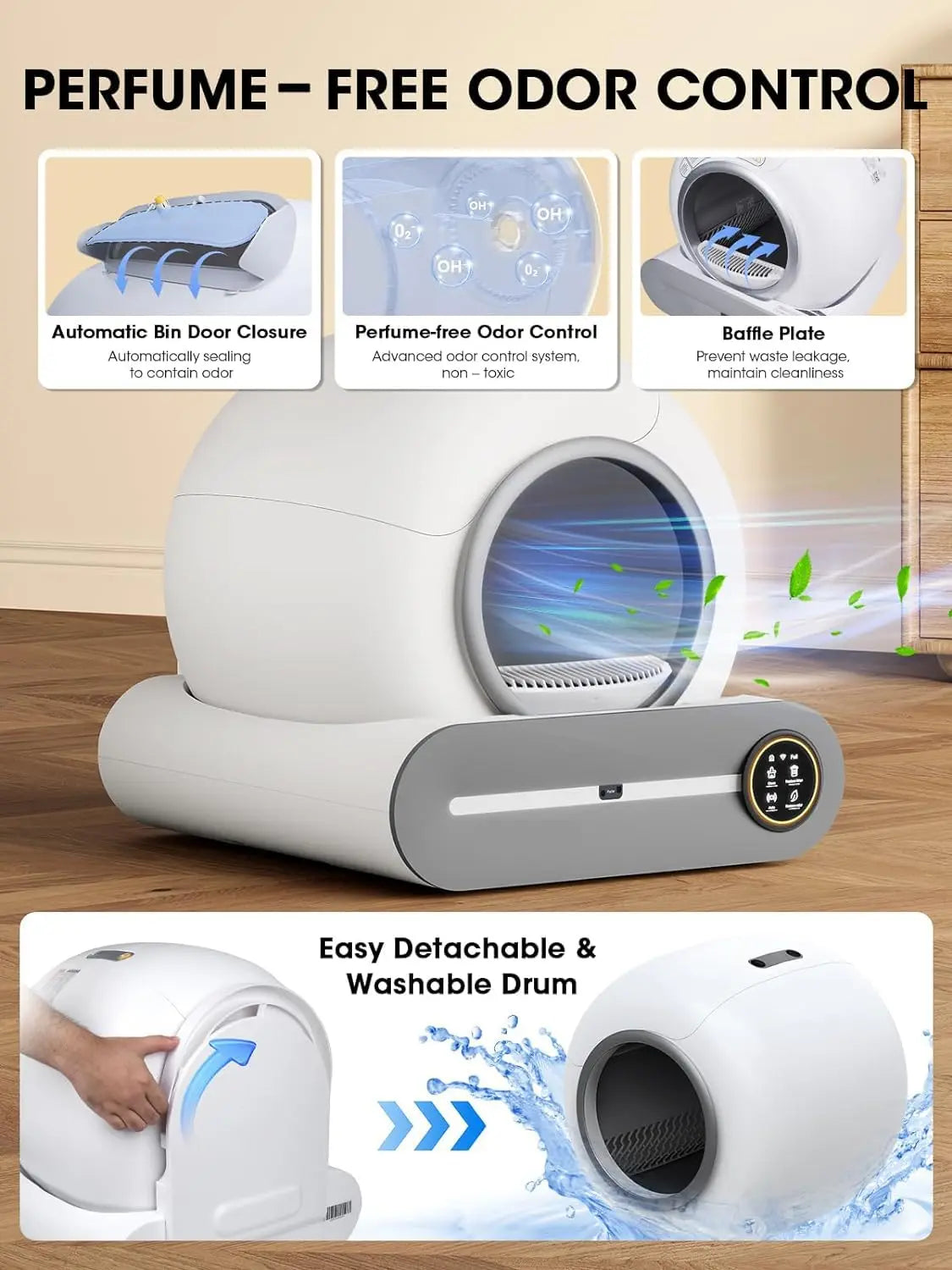 Tonepie 65L Automatic Smart Cat Litter Box Self Cleaning Fully Enclosed Cat Litter Box Pet Toilet Litter Tray English versions