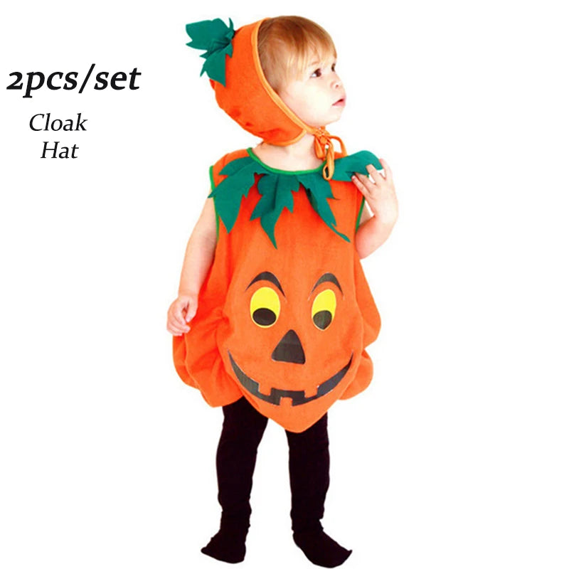 2025 Kids Halloween Party Costume Pumpkin Romper with Hat Shoes Toddler One-Piece Boy Girl Baby Jumpsuit Cosplay Clothing Set