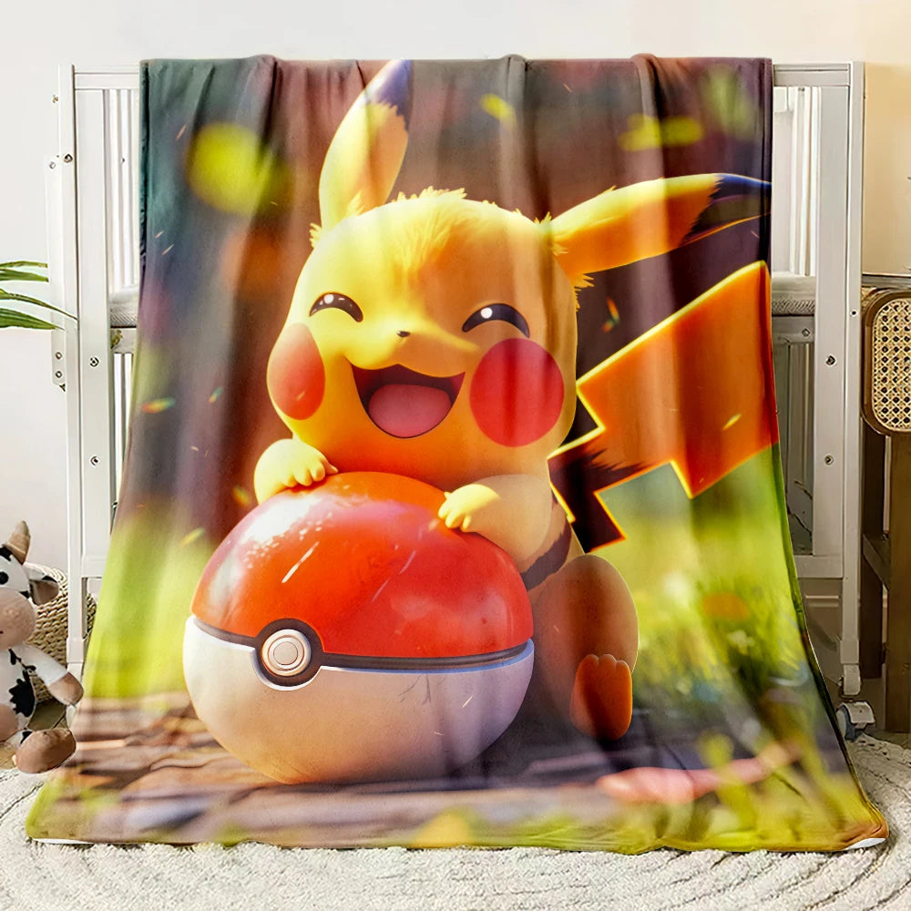 Pok É Mon Themed Printed Flannel Blanket for Bedrooms, Living Rooms, Sofas Blankets, Offices, Lunch Breaks, Picnics, Etc