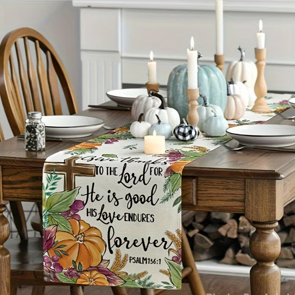 1pc, Mode Pumpkin Leaves Grapes Wheat Thanksgiving Table Runner, Seasonal Autumn Kitchen Dining Table Decoration