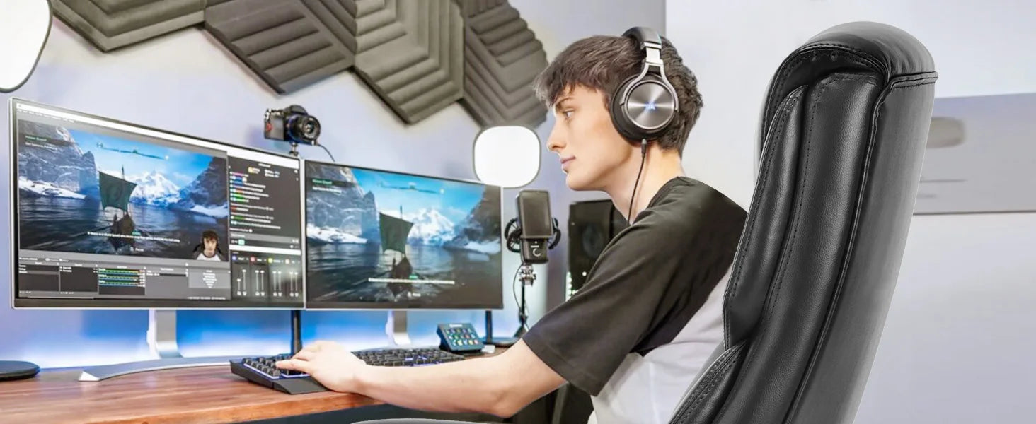 JHK Ergonomic PU Leather Padded Armrest Living Room Rocking Gaming Chair Swivel Wheel With Lumbar Support Gaming Chairs