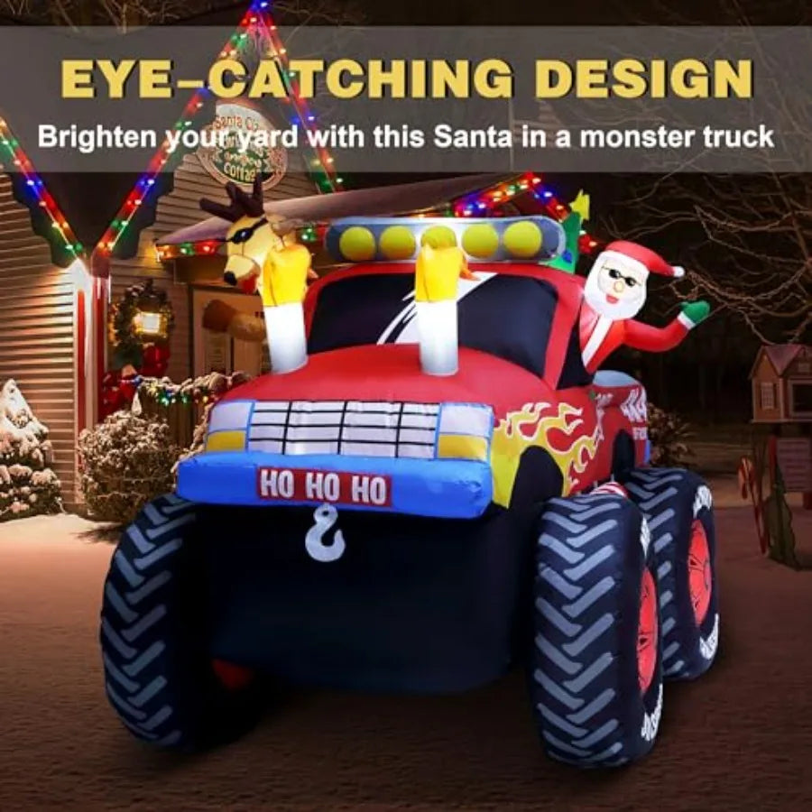 8 FT Long Santa in Monster Truck Christmas Inflatables Outdoor Decorations Christmas Blow Up Santa Claus Yard Decorations for G