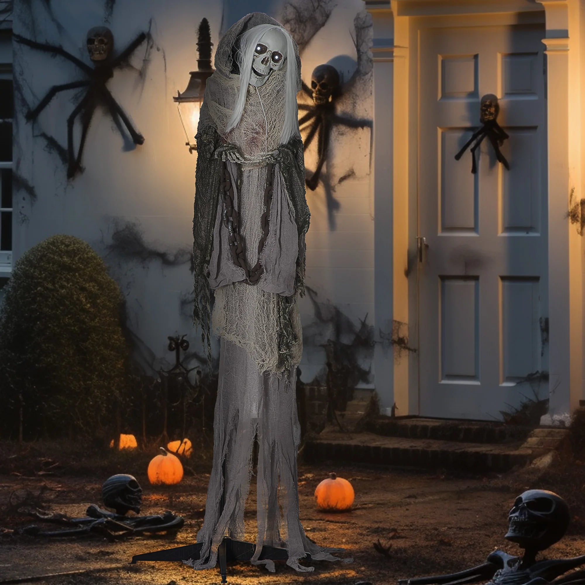 72-Inch Outdoor Halloween Decorations Skeleton Witch, Life Size Animated Scare Prop