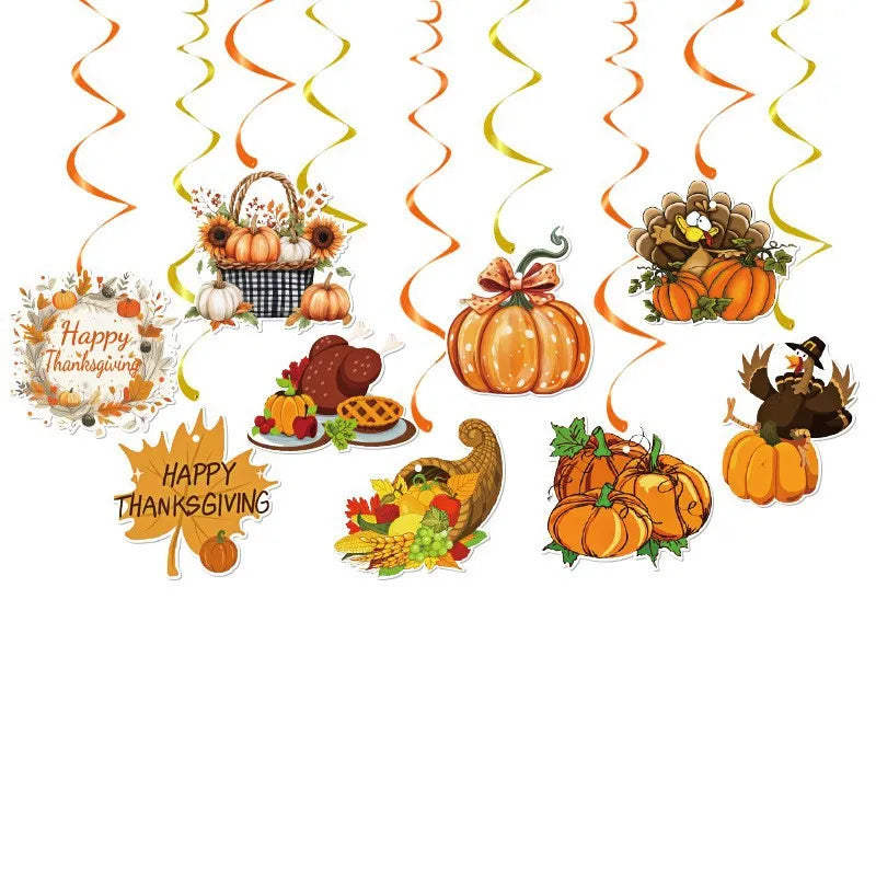 Paper Autumn Theme Flag String Thanksgiving Maple Leaf Pumpkin Banner Letters To Pull Flag Birthday Party Setup Happy Birthday
