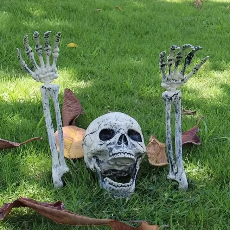 3pcs Bone Skeletons Yard Ground Stakes Simulated Ghost Skull Hand Props Halloween Garden Outdoor Insert Party Decoration