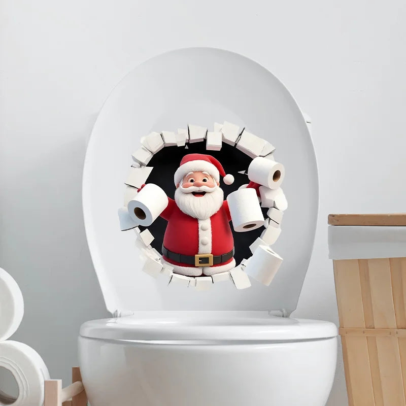 1pc Wall-Breaking Santa Creative Toilet Sticker Christmas Decoration Suitable for Bathroom and Bedroom Self-adhesive Decoration