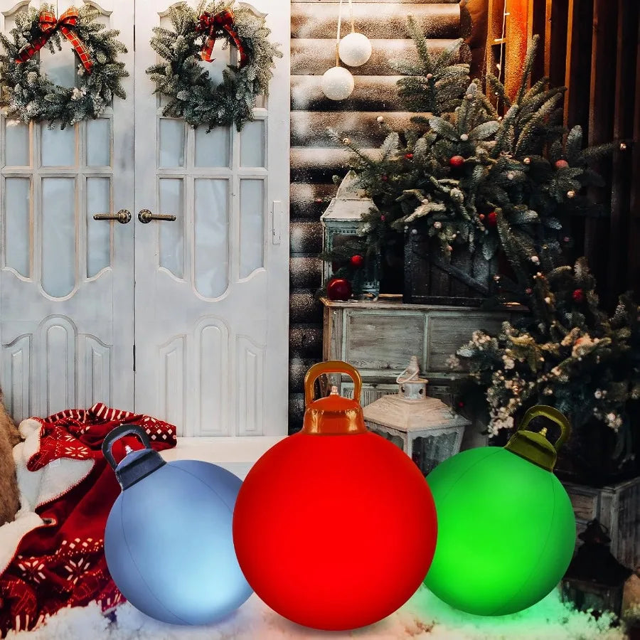 3 Pcs Outdoor Light Up Christmas Ball Decorations Large Christmas Inflatable PVC Decorated Balls with Light 24 Inch18 Inc