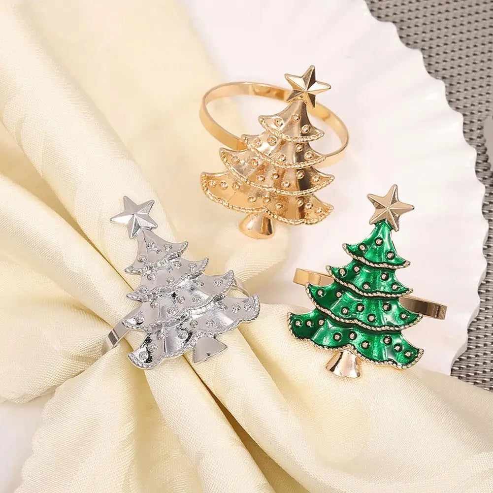 5PCS Christmas Napkin Rings Xmas Tree Ornaments 2025 Christmas Home Kitchen Dinner Table Decoration New Year Party Supplies