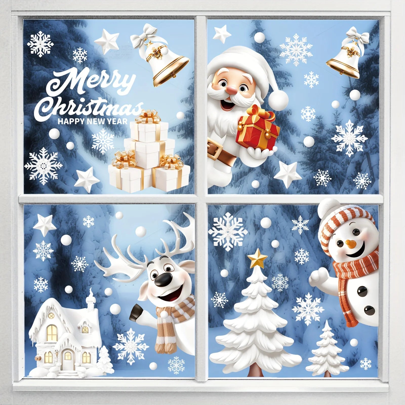 146-Piece Double-Sided Christmas Window Cling Set - Festive Reusable PVC Decorations with Santa, Snowman, Reindeer