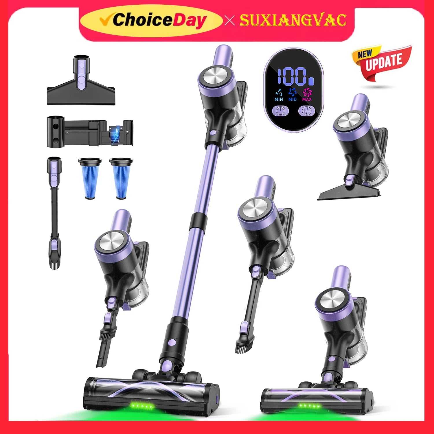 500W/46KPA Self-Standing Cordless Vacuum Cleaner,60 Mins Handheld Vacuum Cleaners,Smart LED Screen Vacuum for Carpet/Pet Hair