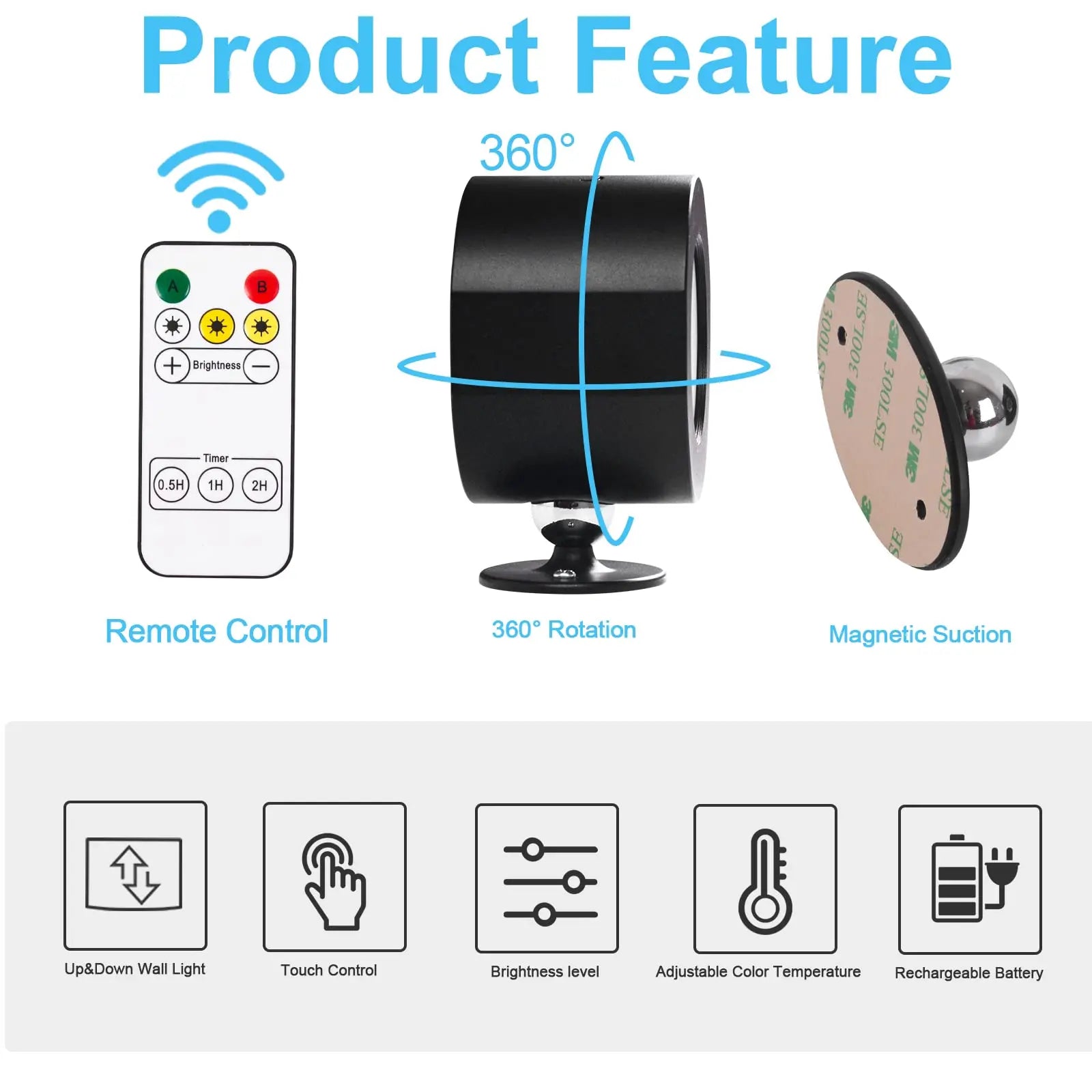 Led 2 in 1 Wall Lights Touch Control 2000mah Battery Usb Recharge 360° Rotatable Wireless Portable  Bedroom Reading Night Lamp