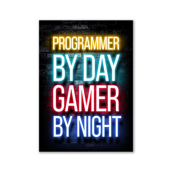 Motivational Neon Effect Game Slogan Pictures Flat Printed on Canvas Wall Posters and Paintings for Game Room Decor Gamers’ Gift