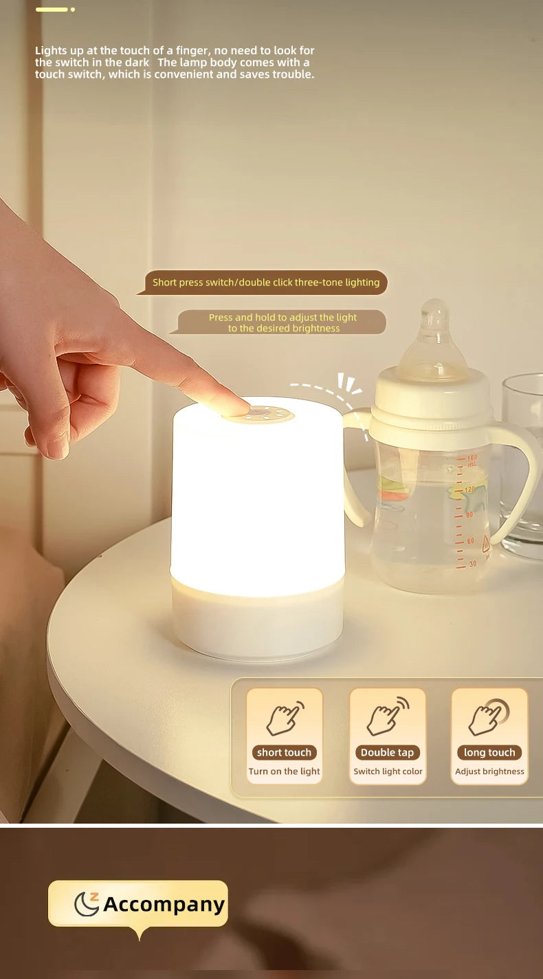 Kids Night Light Led Touch Sensor Light Stepless Dimmable Beside Lamp USB Charging Table Lamp Baby Night Lamp for The Bedroom