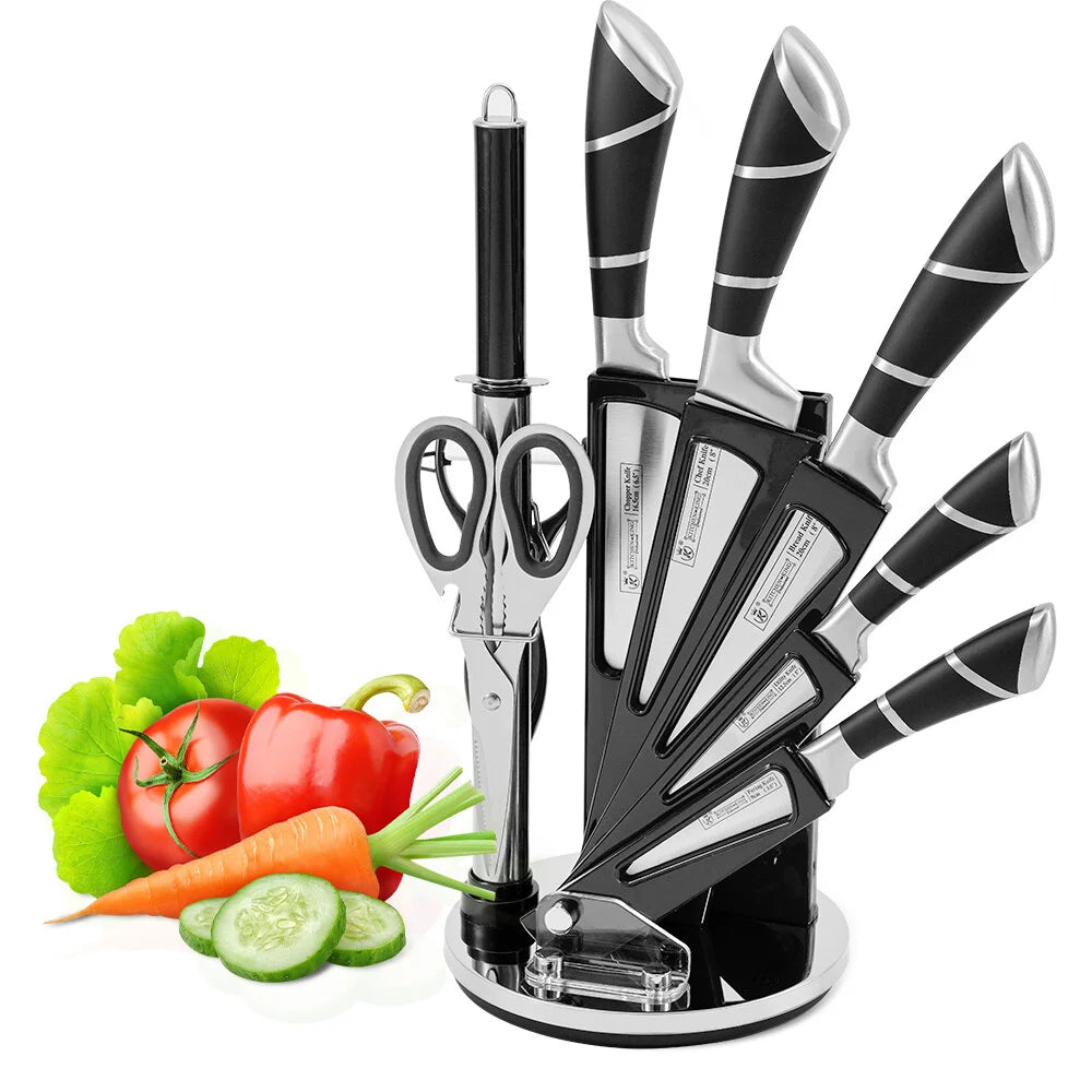 MDHAND  Stainless Steel Kitchen Knife Set Sharp Non-Stick Coated Chef Knives with Sharpener for Cutting Slicing Dicing Chopping