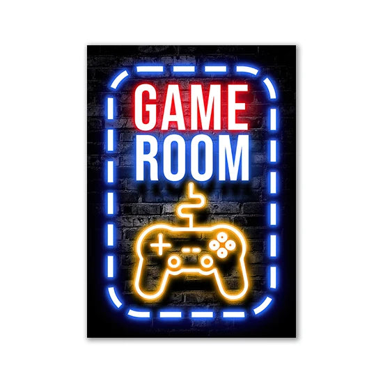 Motivational Neon Effect Game Slogan Pictures Flat Printed on Canvas Wall Posters and Paintings for Game Room Decor Gamers’ Gift