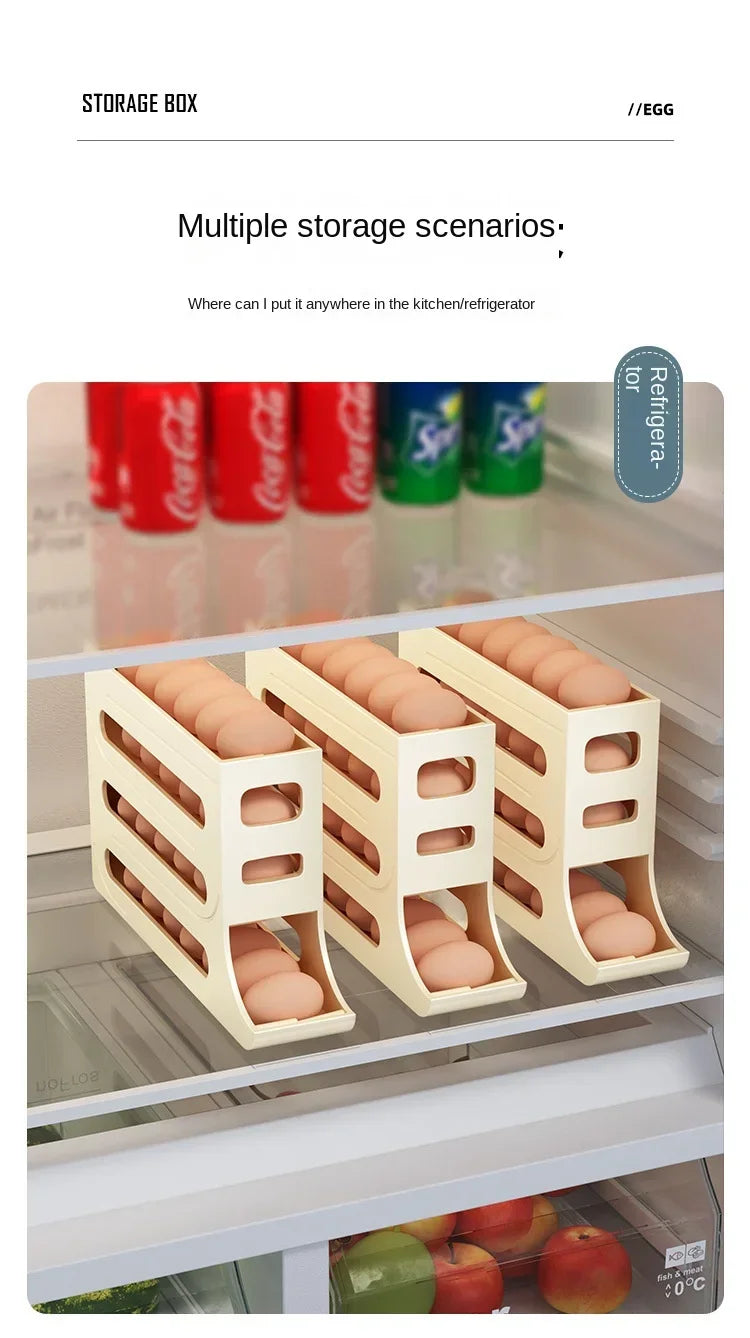 Refrigerator Egg Storage Box 4 Layers Automatic Rolling Egg Holder Kitchen Refrigerator Egg Dispenser Fridge Organizer