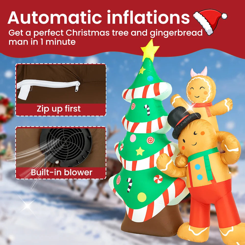 8FT Christmas Inflatables Outdoor Decorations, Blow Up Yard Decoration(Gingerbread Man & Christmas Tree)