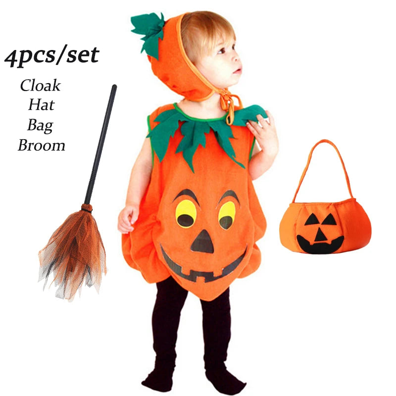 2025 Kids Halloween Party Costume Pumpkin Romper with Hat Shoes Toddler One-Piece Boy Girl Baby Jumpsuit Cosplay Clothing Set
