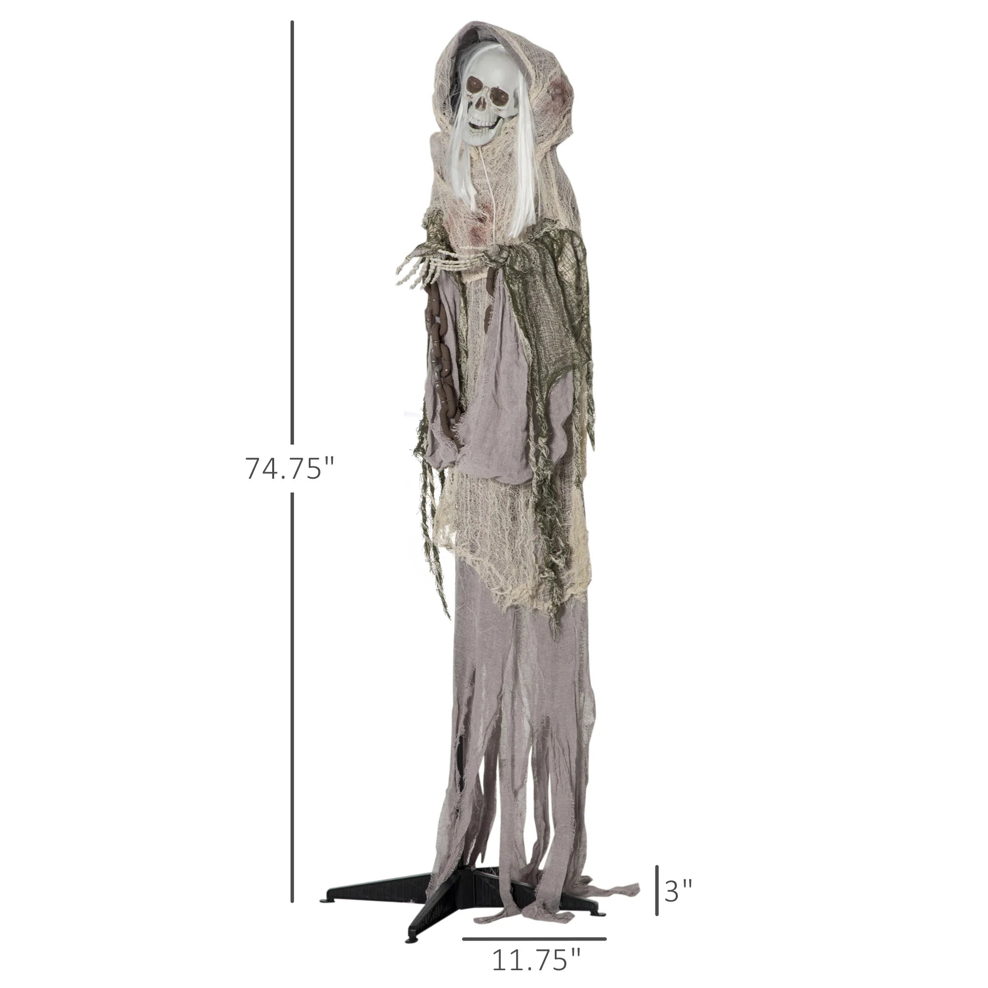 72-Inch Outdoor Halloween Decorations Skeleton Witch, Life Size Animated Scare Prop