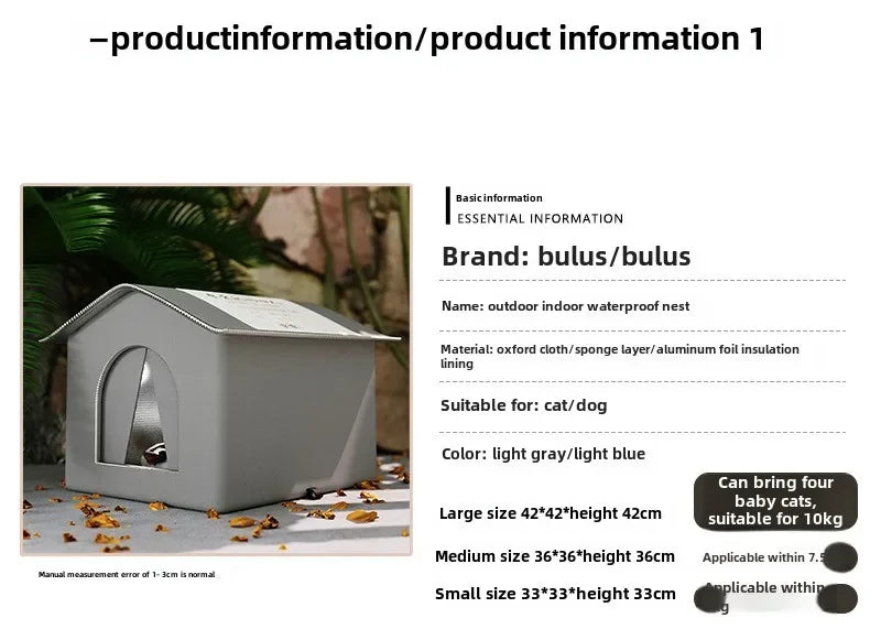 Waterproof Warm Cat Dog House, Winter Outdoor Stray Pet Cave Bed, Foldable Small Dog Puppy Sleeping Bag for Indoor Use Supplies