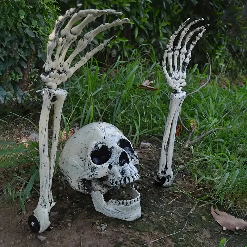 3pcs Bone Skeletons Yard Ground Stakes Simulated Ghost Skull Hand Props Halloween Garden Outdoor Insert Party Decoration