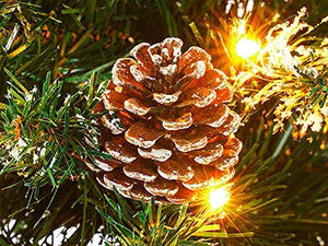 Homde Pencil Christmas Tree 5 Foot Pre-Lit Artificial Christmas Tree Flocked Snow Pine Cone 140 Warm White Light Holiday Decor
