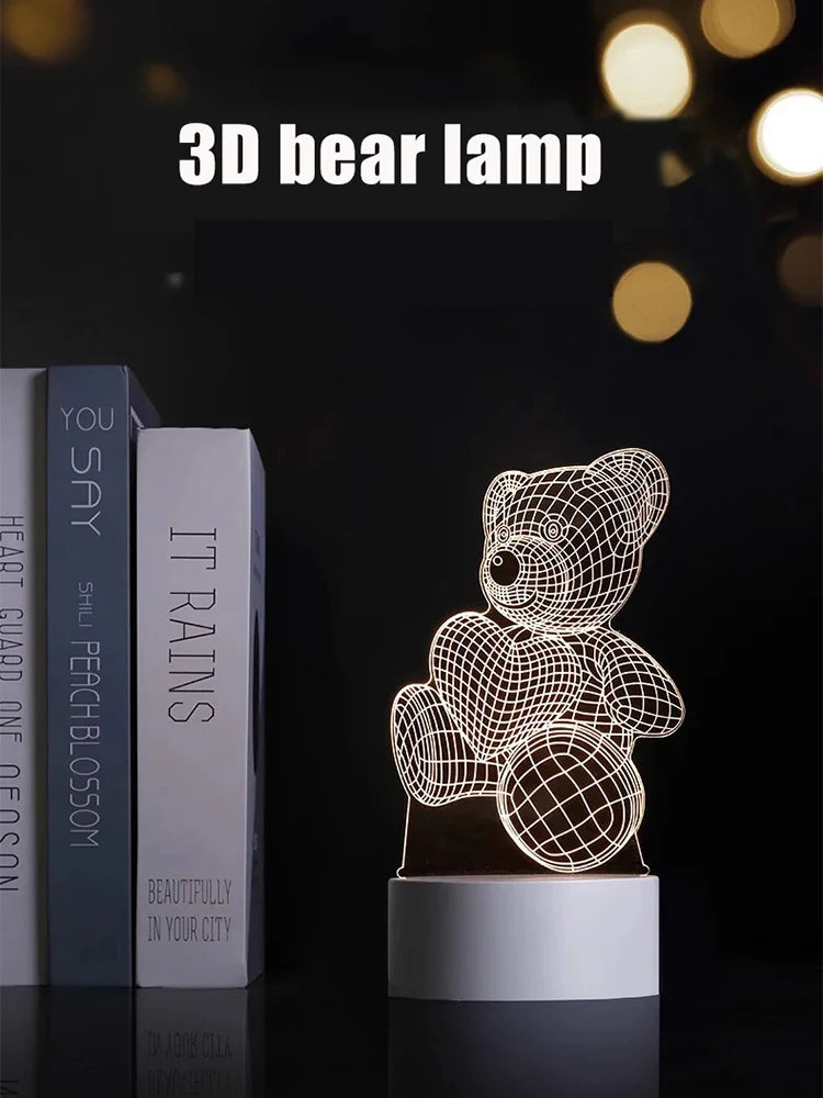3D Creative Bear Lamp Acrylic USB LED Night Lights Lamp Xmas Christmas Decorations for Home Bedroom Birthday Decor Wedding Gifts