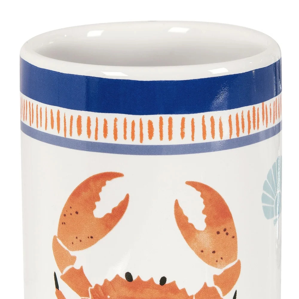 Ceramic Bath Accessory Set with Soap Lotion Pump and Multi-Purpose Toothbrush Holder Tumbler Novelty Crab Design Bathroom Decor
