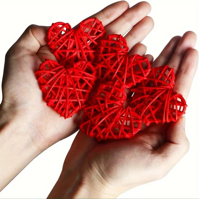 20pcs Heart Shaped Rattan Ball Decoration Valentine's Day Home Decoration DIY Filling Decoration Wedding Table Decoration (red)