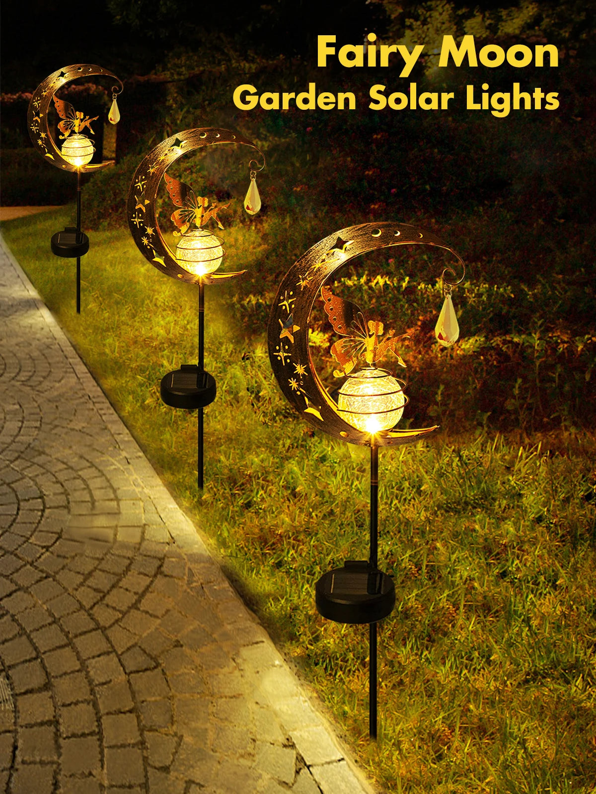 Solar Decroation Light Moon Fairy Lamp Outdoor Garden Crackle Glass Globe with Angel Pathway Stake Light Solar Grdound Light