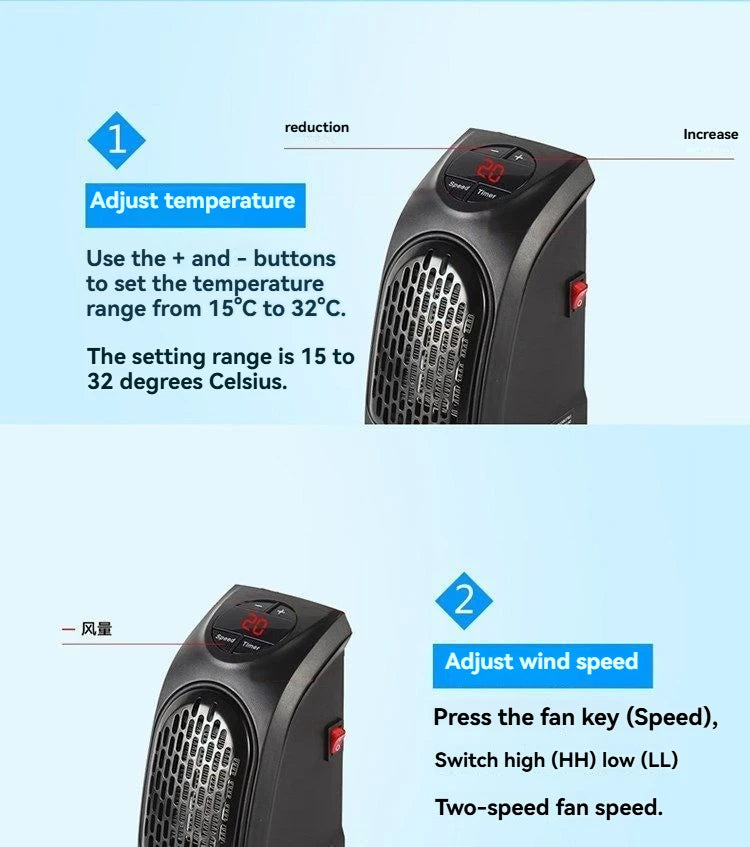 Portable Electric Heater, Plug-In Wall Heater for Rooms, Mini Radiator Fan Warmer, Compact Home Heating Appliance