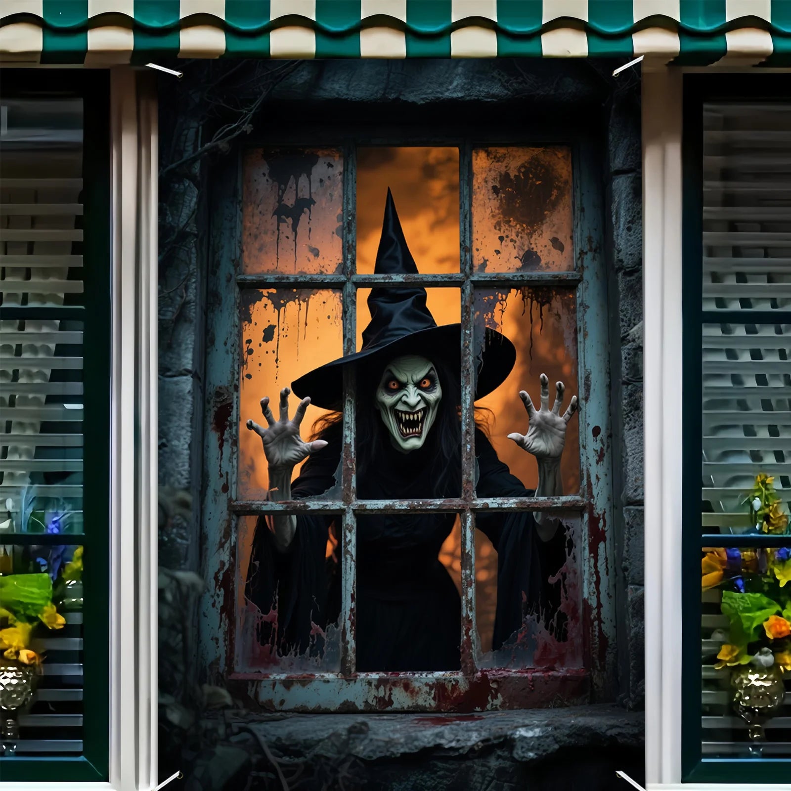 1pcs Halloween Party Banner - Durable Polyester Indoor and Outdoor Decorations Designed By The Terrifying Witch for Halloween