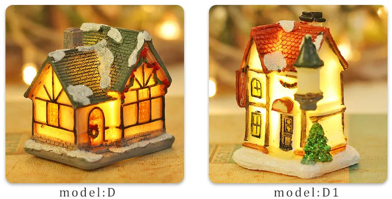 1~6pcs LED Night Light Christmas Ornaments 2025 Luminous Castle Snow House Sculpture Xmas Decoration for Home New Year Navidad