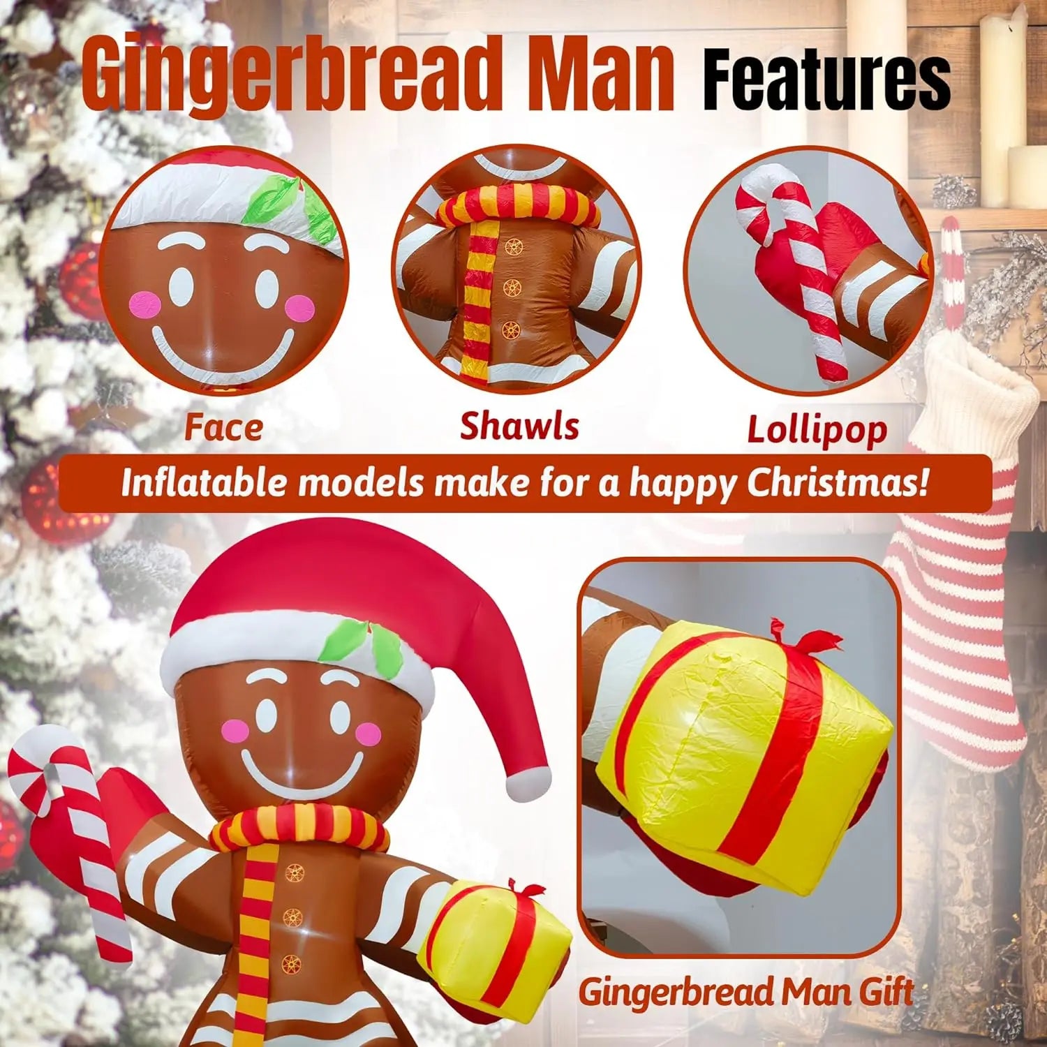 Christmas Inflatable Decoration Toy Built-in LED Lights Inflatable Model Ornament Xmas Party New Year Garden Indoor Outdoor Deco