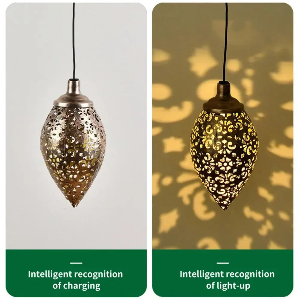 Outdoor Water Drop Shaped Solar Projection Light Waterproof Hollowed-out for Garden Patio Stair Fence Street Landscape Balcony