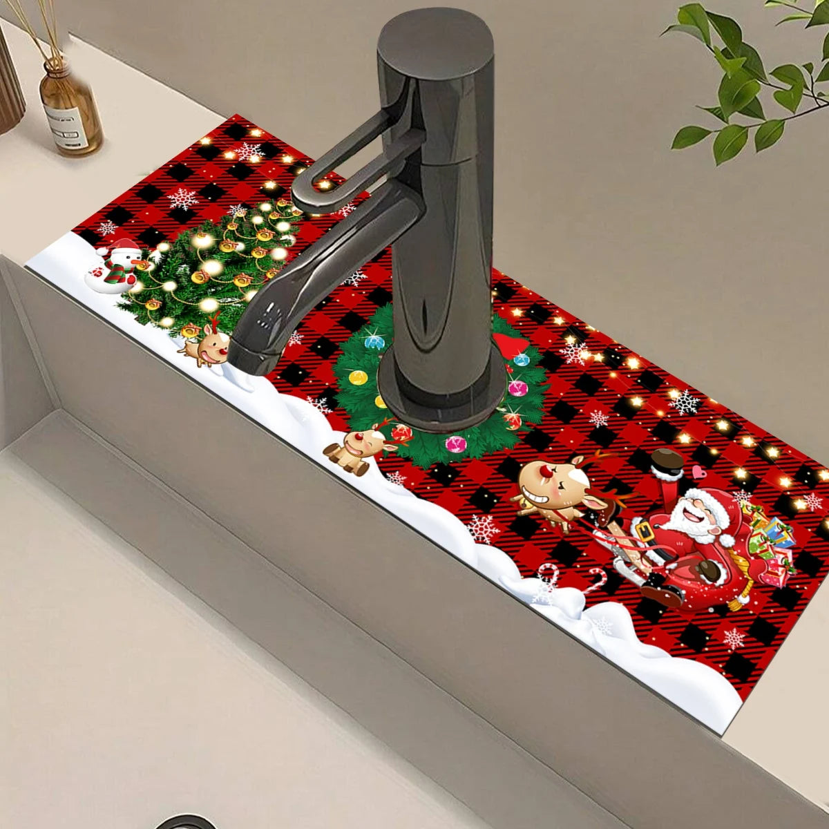 Christmas Kitchen Diatomaceous Earth Mat, Faucet Absorbent Mat Home Bathroom Kitchen Countertop Accessories Christmas Decor 2024