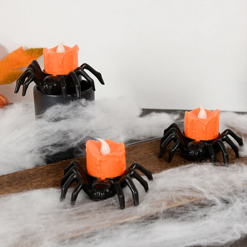 1PCS Halloween Decorations LED Candle Light Plastic Spider Pumpkin Lamp for Home Bar Haunted House Halloween Party Decor