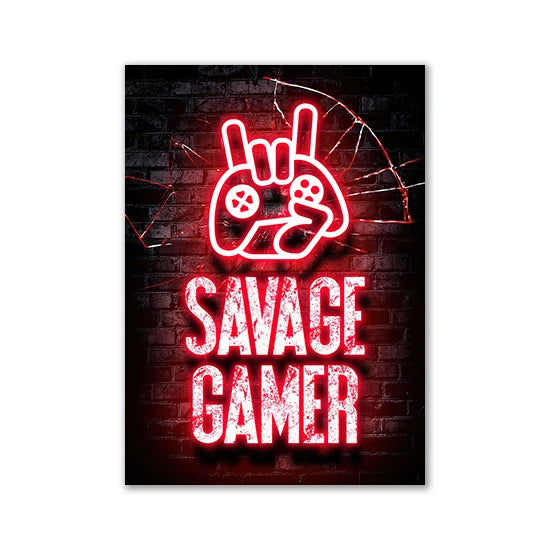 Motivational Neon Effect Game Slogan Pictures Flat Printed on Canvas Wall Posters and Paintings for Game Room Decor Gamers’ Gift