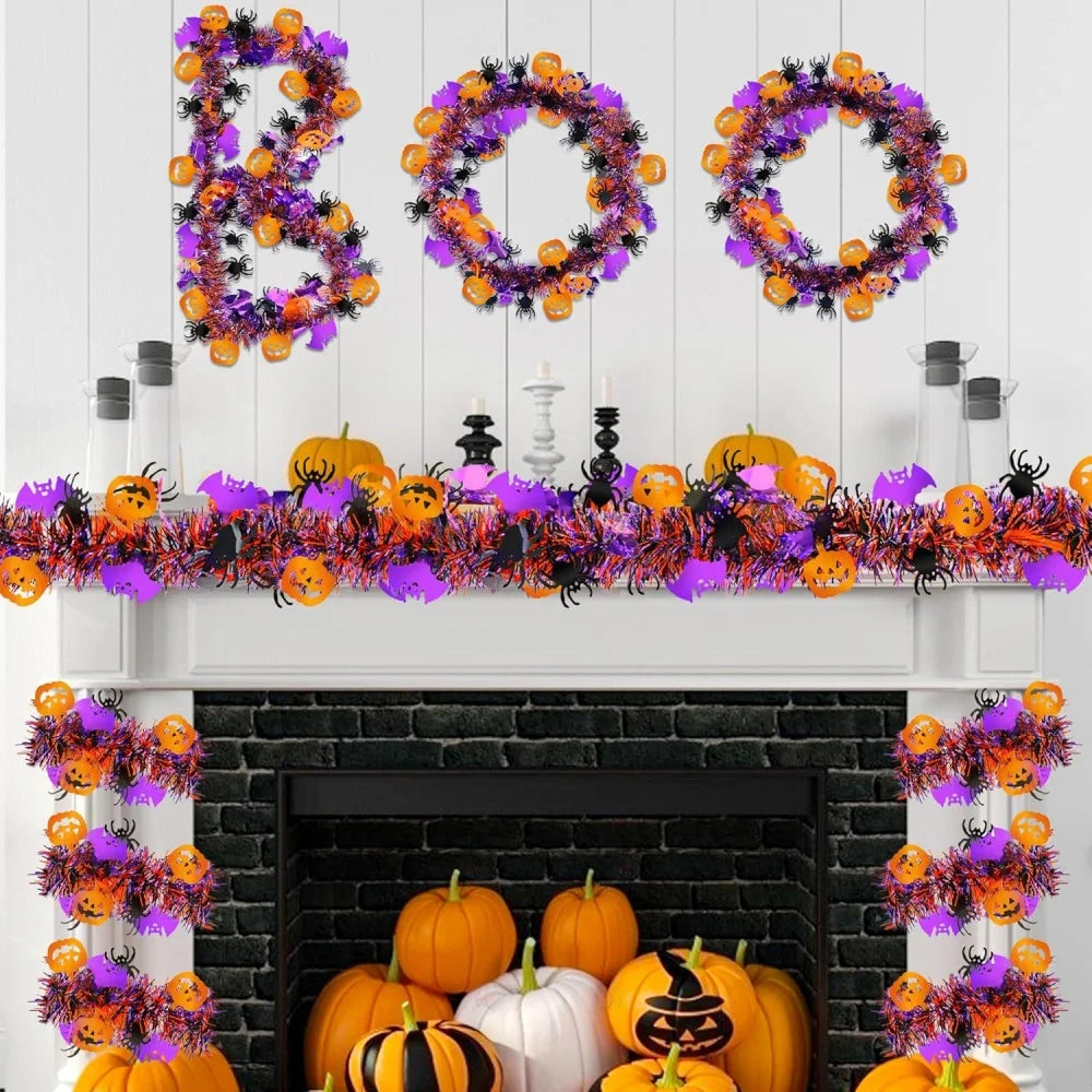 2m Halloween Wreath Pendant  Bat Pumpkin Glitter Plastic Halloween Door Hanging for Home Garden Decoration Halloween Decoration