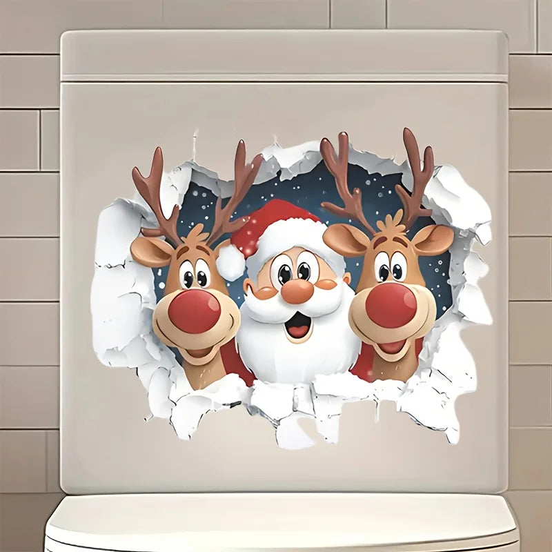 1PC Santa Claus Christmas Design Toilet Stickers Waterproof for Toilets and Bathrooms DIY Glass Window Universal Vinyl Decals