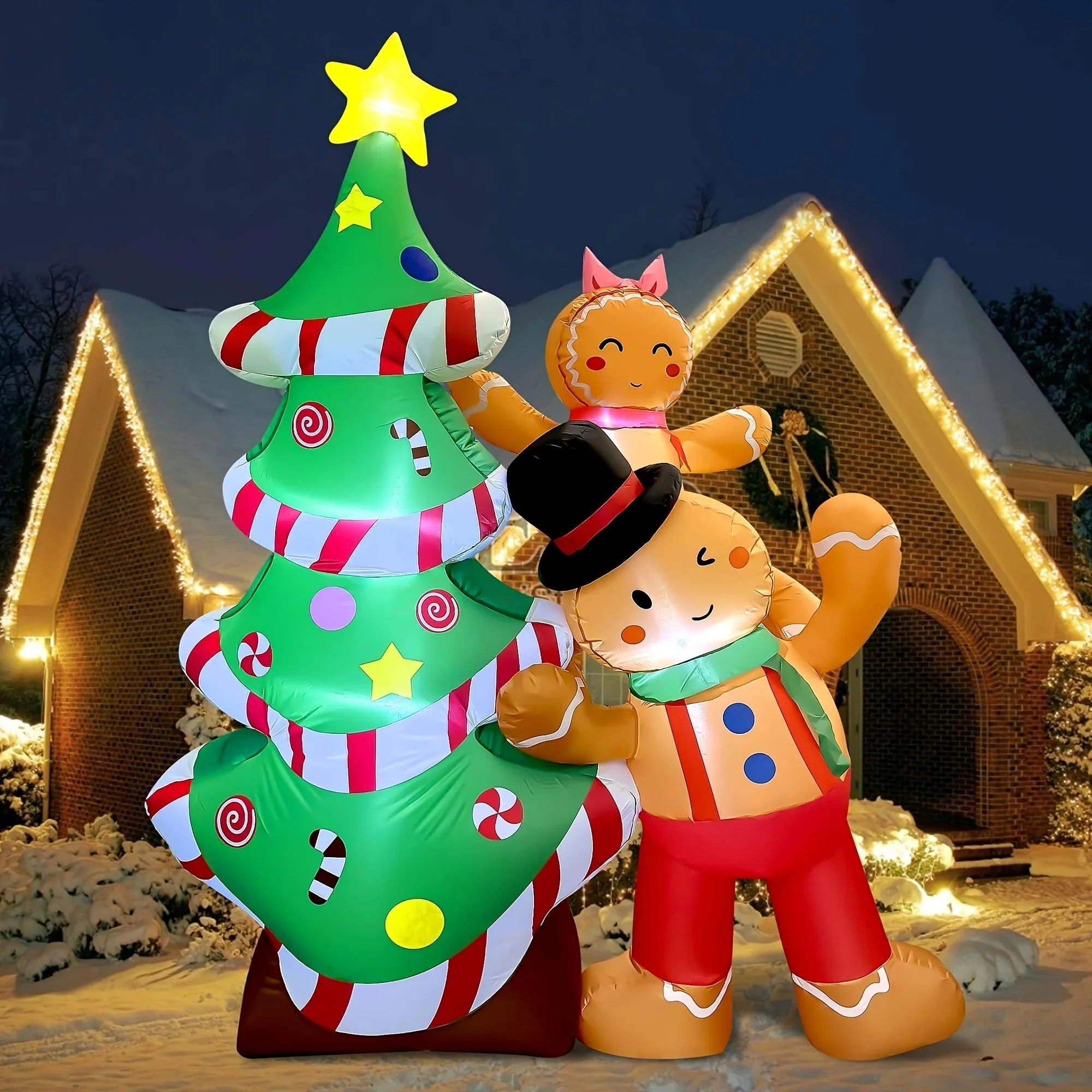 8FT Christmas Inflatables Outdoor Decorations, Blow Up Yard Decoration(Gingerbread Man & Christmas Tree)