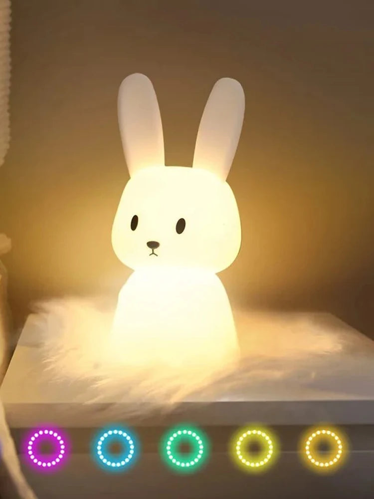 GGbingo Silicone Rabbit LED Night Light Touch Sensor Table Lamp Cute Animal Bedroom Decor Gift for Kids Baby Child Home
