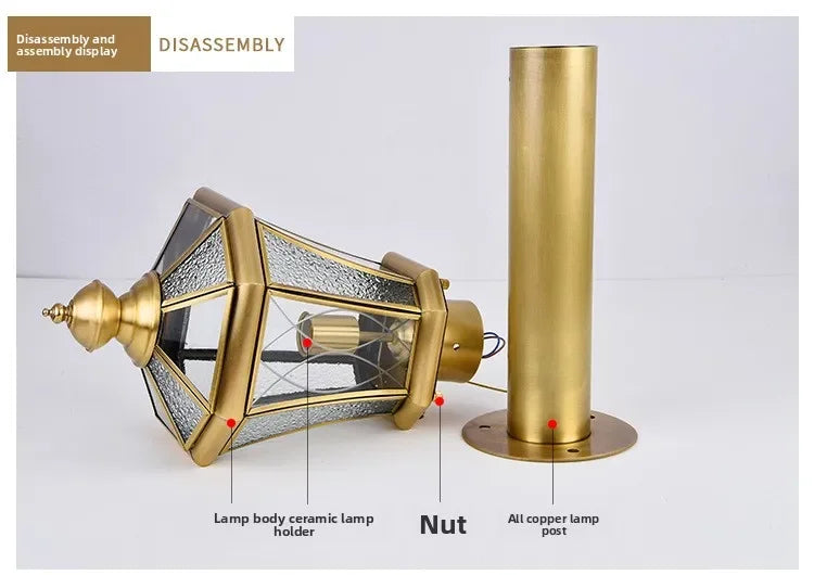 European Style Outdoor Waterproof Lawn Brass Lighting Retro Garden Villa Wall Light Engineering Landscape Courtyard E27 Fixture