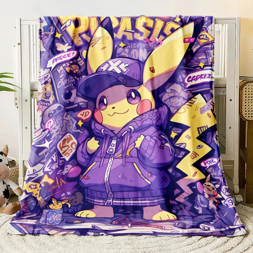 Pok É Mon Themed Printed Flannel Blanket for Bedrooms, Living Rooms, Sofas Blankets, Offices, Lunch Breaks, Picnics, Etc