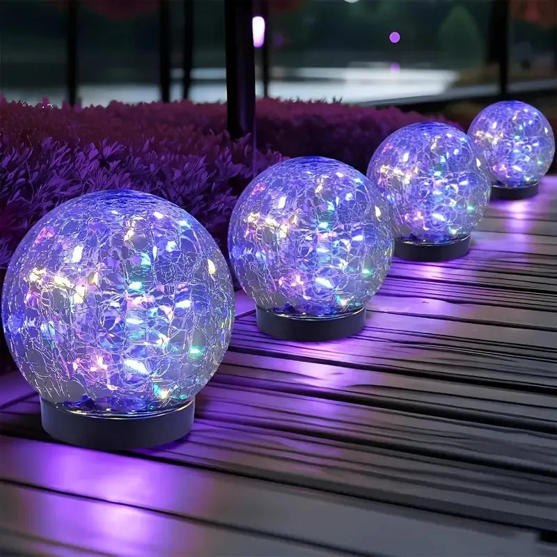 1-4 Packs Solar LED Light Cracked Glass Ball for Garden Outdoor Path for Patio and Yard Lawn Backyard Festival Decoration Lamp