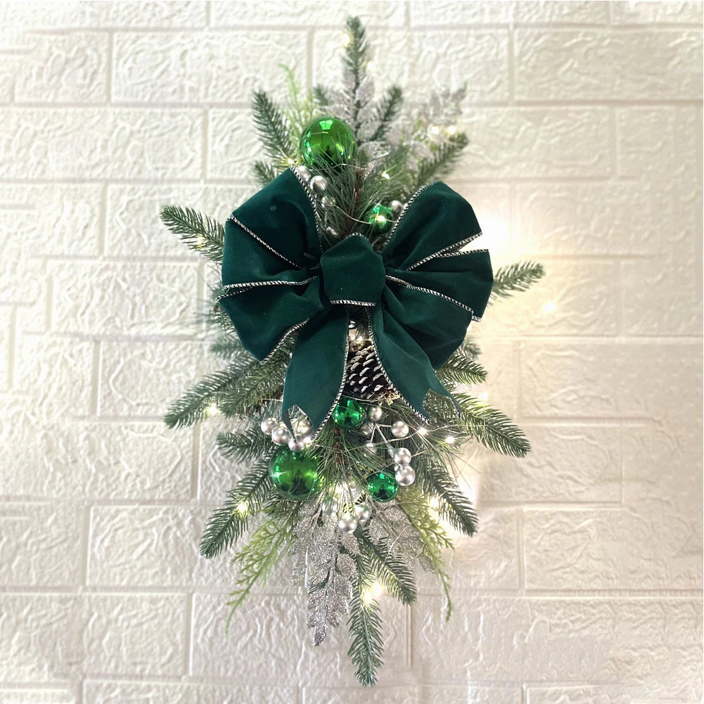Without/with Light Christmas Wreath Centerpiece Decoration Round Holiday Wall Door Hanging Ornament Swag Trim Garland Home Decor